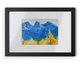 Three Sisters painting Framed Prints, Black banff canmore