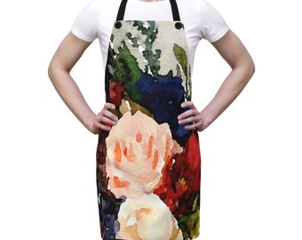 Lees Bouquet- Painting Art Floral Red Blue Mom Apron