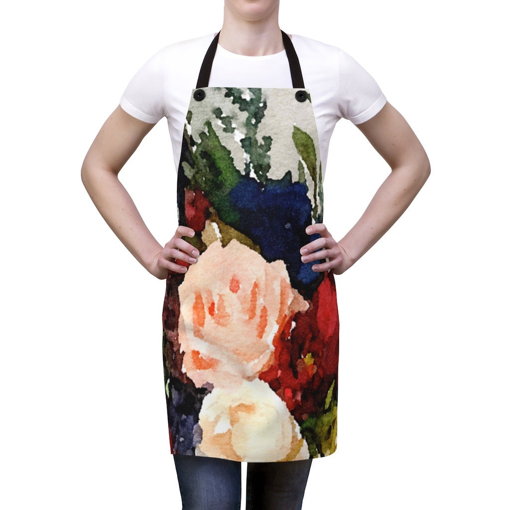 Lees Bouquet Painting Art Floral Red Blue Mom Apron - Etsy