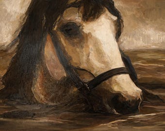 Still Water • Horse Original Oil Painting • Art (12”x16"x 2”)