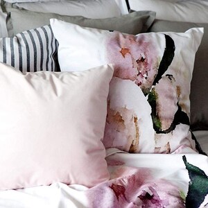 Sweet Moments Painting of Peonies on a Velvet Pillow - 22&quot;x22&quot;