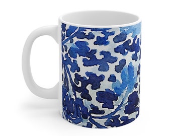 Porcelain - Blue + White Painting on a Mug 11oz