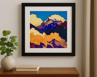 CLOUDS ROLLING IN- Original Contemporary Gouache Painting of Mountain Landscapes - Framed