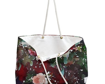 Foxglove duffle red black white flowers watercolor- Art Weekender Bag- bridesmaid girls night sister weekend beach girl time yard party tote