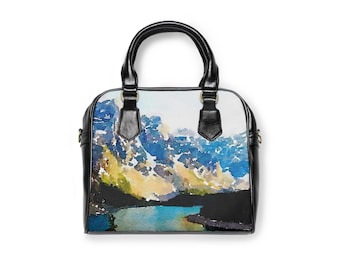 Ten Peaks Mountain Lake Watercolor Shoulder Handbag | Scenic Landscape Art Purse