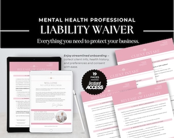 Editable Mental Health Intake Forms, Counselor Client Waiver (Canva Template, A4/US Letter)