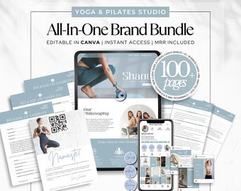 Brand Bundle MRR Resell Template for Yoga Studio, Pilates Studio Brand Kit Canva Website, Template Social Media, Liability Form, Digital PLR