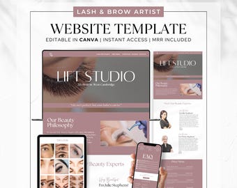 MRR Resell Beauty Bar Website Template for Lash Technicians and Beauty bar Owners, Med Spa Template Canva Website Landing Page Booking