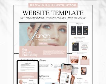 Med Spa Website Template, PMU Training, Canva Editable (MRR PLR Digital Download