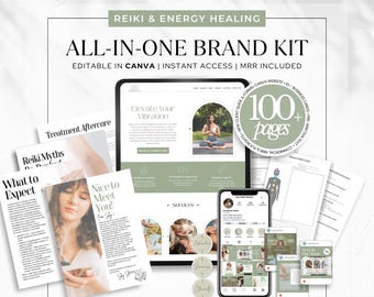 Editable Canva Reiki Practitioner  Website and  Brand Kit for Energy Healing, Business Cards, Template, Client Waiver, Social Media, MRR