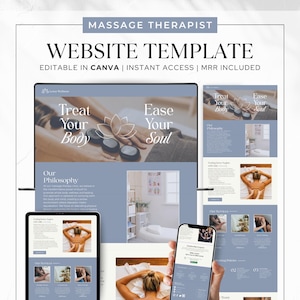 Canva Website Template for Massage Therapy Clinic, Editable Template for Spa Business Landing Page, for PT MRR PLR Resell, Digital Business