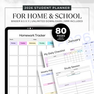 2026 Student Planner, Homework, Chore & Goal Tracker (Printable PDF)