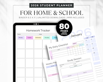 2026 Student Planner, Homework, Chore & Goal Tracker (Printable PDF)