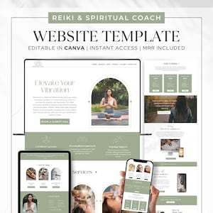 Editable Reiki Practitioner Website Template for Energy Healing, astrology and Spiritual Course Template Canva Website Template PLR and MRR