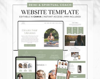Editable Reiki Practitioner Website Template for Energy Healing, astrology and Spiritual Course Template Canva Website Template PLR and MRR