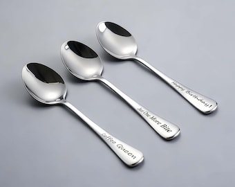Personalisierte gravierte Löffel Geschenk, benutzerdefinierte Edelstahl, Dessert- oder Kaffeelöffel mit Namen, Chili Kochen-Off Preis, Hochzeitsbevorzugung