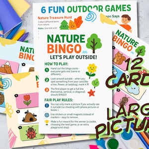 Bingo nature pour enfants à imprimer - 12 cartes avec de grandes images|Jeu de chasse au trésor pour enfants | Activité amusante dans la nature pour la famille|Téléchargement instantané