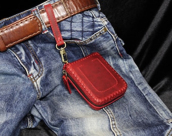 Leren portemonnee met rits, compacte creditcardhouder, kleine portemonnee met rits