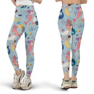 Fishes and Mermaid Leggings, All Over Print, Ocean Life, Mermaidcore, Sea World, Cute Workout Leggings, Yoga Pants, Gift for Her