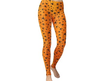 Legging orange toile d'araignée, pantalon de yoga effrayant pour Halloween