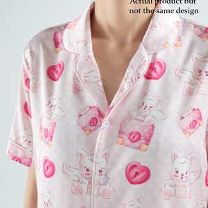 Boho Easter Bunny Satin Pajama Set | Women's Short Sleeve Sleepwear (Polyester) image 11