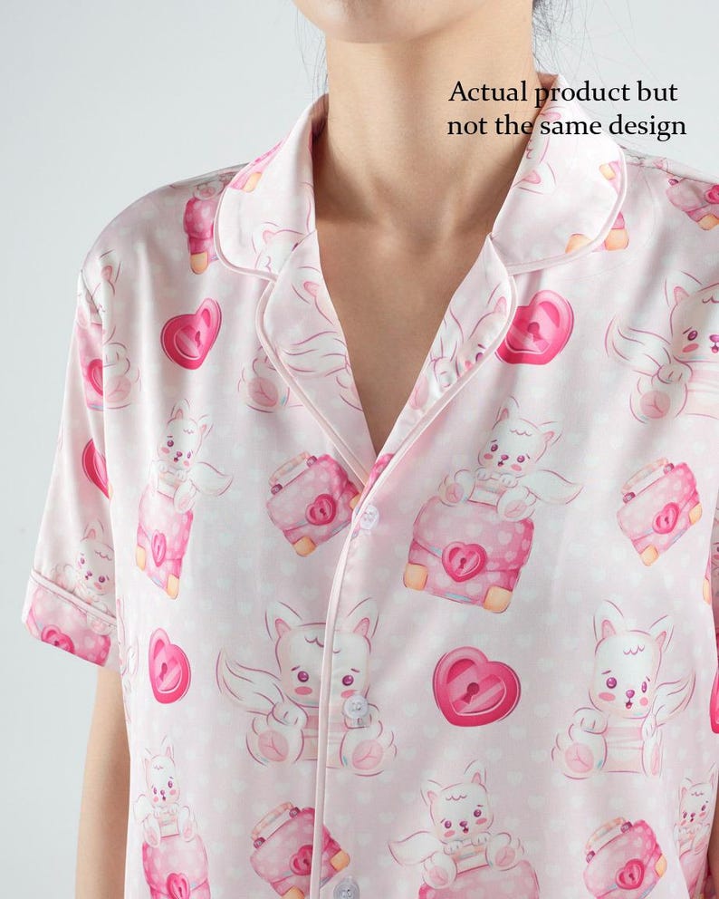 Boho Easter Bunny Satin Pajama Set | Women's Short Sleeve Sleepwear (Polyester) image 11