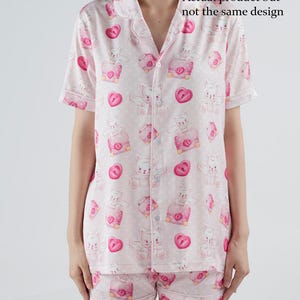 Boho Easter Bunny Satin Pajama Set | Women's Short Sleeve Sleepwear (Polyester) image 7