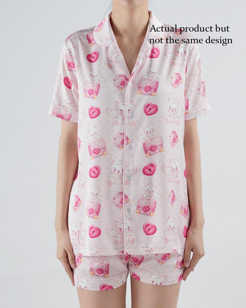 Boho Easter Bunny Satin Pajama Set | Women's Short Sleeve Sleepwear (Polyester) image 7