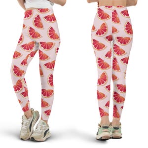 Pink Grapefruit Leggings, All Over Print, Fruit Leggings, Cute Workout Clothes, Summer Fashion, Yoga Pants, Fun Fitness Apparel