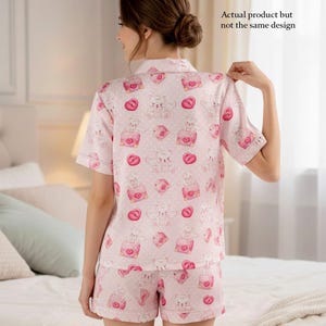 Boho Easter Bunny Satin Pajama Set | Women's Short Sleeve Sleepwear (Polyester) image 6