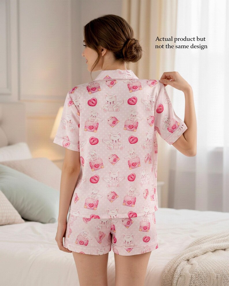 Boho Easter Bunny Satin Pajama Set | Women's Short Sleeve Sleepwear (Polyester) image 6