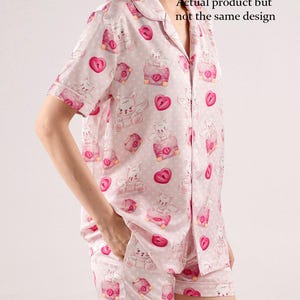 Boho Easter Bunny Satin Pajama Set | Women's Short Sleeve Sleepwear (Polyester) image 8