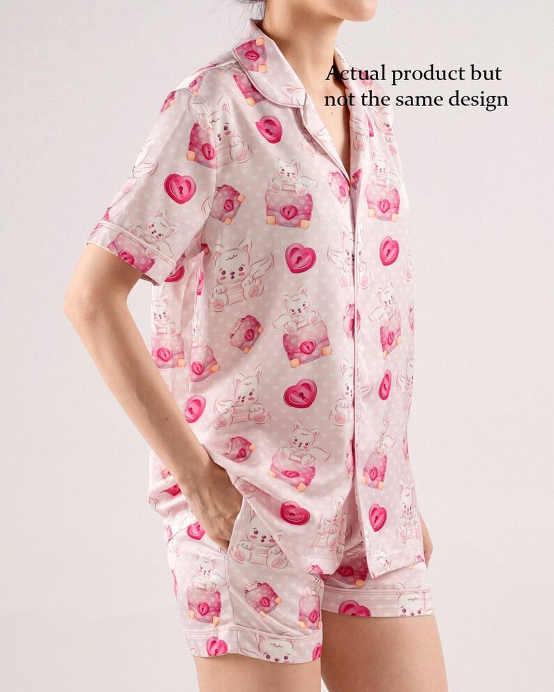 Boho Easter Bunny Satin Pajama Set | Women's Short Sleeve Sleepwear (Polyester) image 8