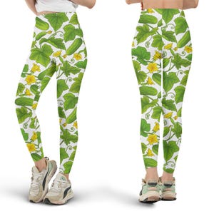 Leafy Cucumber Leggings, All Over Print, Vegetable Print, Cute Leggings, Fun Fashion, Green Leggings, Yoga Pants, Workout Clothes, Gift