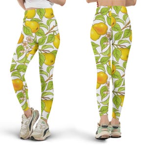 Pear Leggings, Fruit Print, All Over Print, Cute Leggings, Fun Fashion, Green Leggings, Yoga Pants, Workout Clothes, Gift for Her