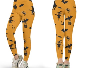 Leggings d'Halloween - Pantalon de yoga à imprimé graphique effrayant, collants mignons motif citrouille chauve-souris, costume de fête d'automne pour femme
