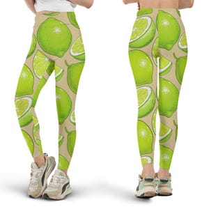 Lime Leggings, Citrus Print, All Over Print, Cute Workout Leggings, Summer Leggings, Yoga Pants, Fruit Pattern, Fun Fashion