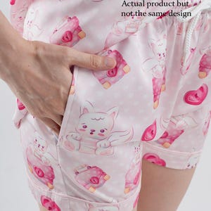 Boho Easter Bunny Satin Pajama Set | Women's Short Sleeve Sleepwear (Polyester) image 12