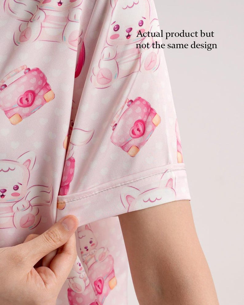 Boho Easter Bunny Satin Pajama Set | Women's Short Sleeve Sleepwear (Polyester) image 14