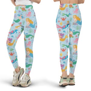 Corals and Mermaid Leggings, All Over Print, Ocean Life, Mermaidcore, Sea World, Cute Workout Leggings, Yoga Pants, Gift for Her