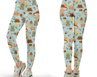 Frosch- und Pilz-Leggings für Frauen, Cottagecore Forest ästhetik Yoga-Hosen, Woodland Workout-Leggings mit hoher Taille, Activewear