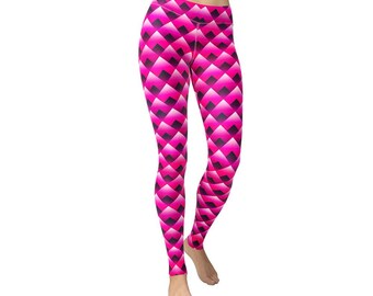Red Geometric Leggings, Abstract Triangle Pattern, Yoga Pants
