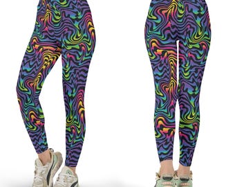 Psychedelic Rave Leggings, Trippy Neon Kunstdruck, Festival Outfit