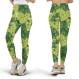 Green Grapes Leggings, All Over Print, Fruit Leggings, Cute Workout Leggings, Yoga Pants, Green Leggings, Gift for Her, Fun Fashion