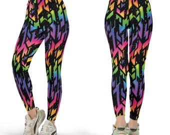 Rainbow Tech-legging - futuristische yogabroek, cyberpunk rave-outfit, levendige panty met neon circuitpatroon, unieke digitale athleisure