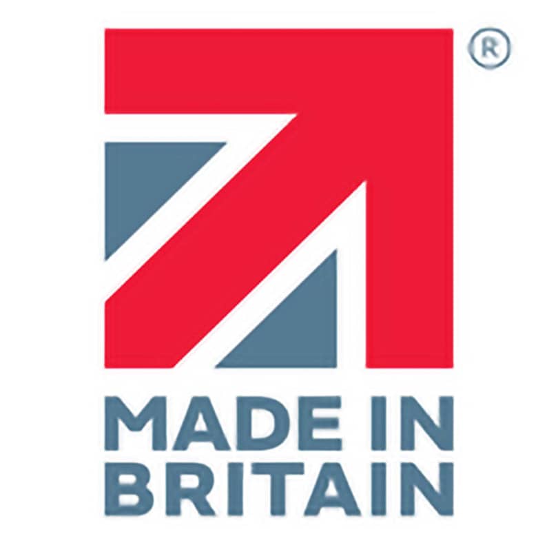 May include: The image features the "Made in Britain" logo. The logo includes a red arrow pointing upwards, with a blue and white design, and the words "MADE IN BRITAIN" in blue text. The registered trademark symbol is in the upper right corner.