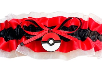 Sexy White Organza Red Black Satin Wedding Bridal Keepsake Garter - Ball Charm