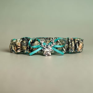 Camouflage Teal Satin Wedding Toss Camo Bridal Prom Garter - Deer Head Charm