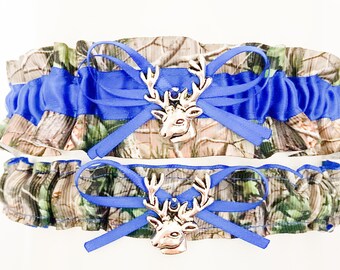 Sexy Camouflage Royal Blue Satin Wedding Garter Set Prom Weddings Accessories - Deer Head Charm