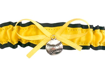 Sexy Black Yellow Satin Bridal Wedding Prom Garter Toss - Baseball Charm